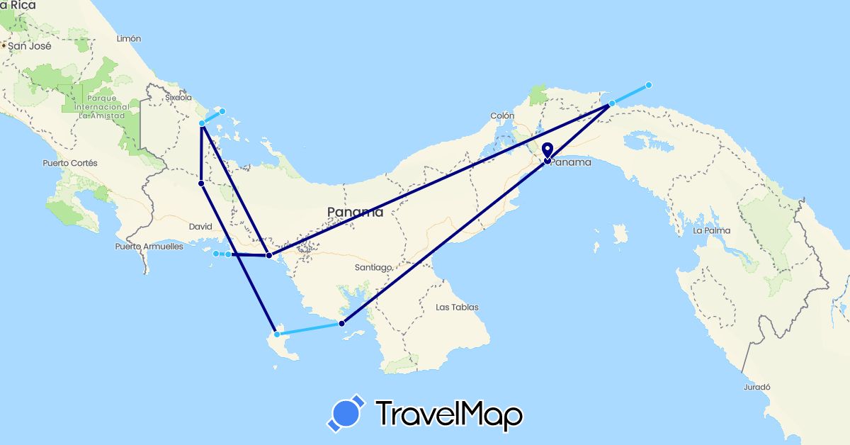 TravelMap itinerary: driving, boat in Panama (North America)